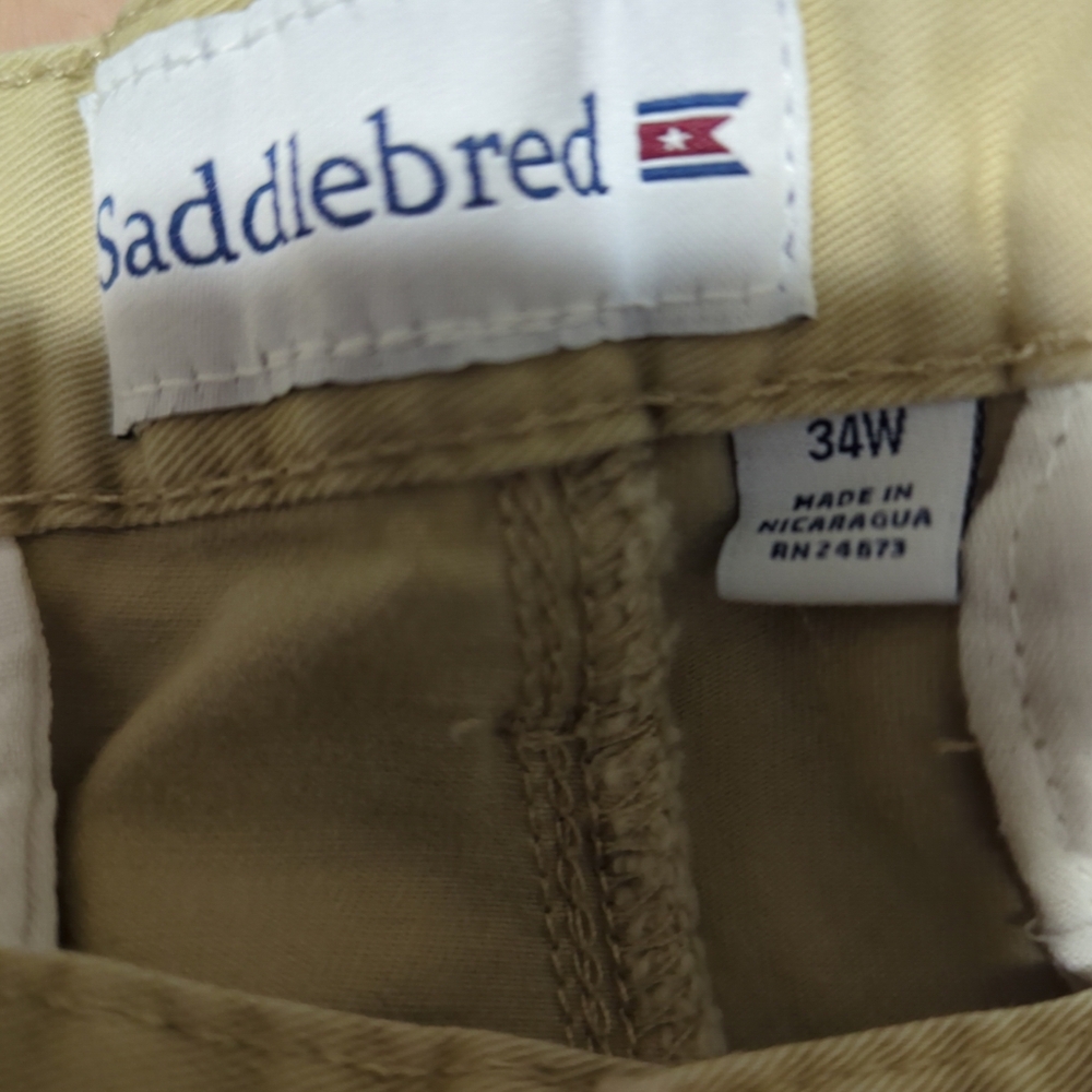 Saddlebred Men's Shorts Khaki Beige Chino Slash Pockets Size 34 EUC - Picture 3 of 14